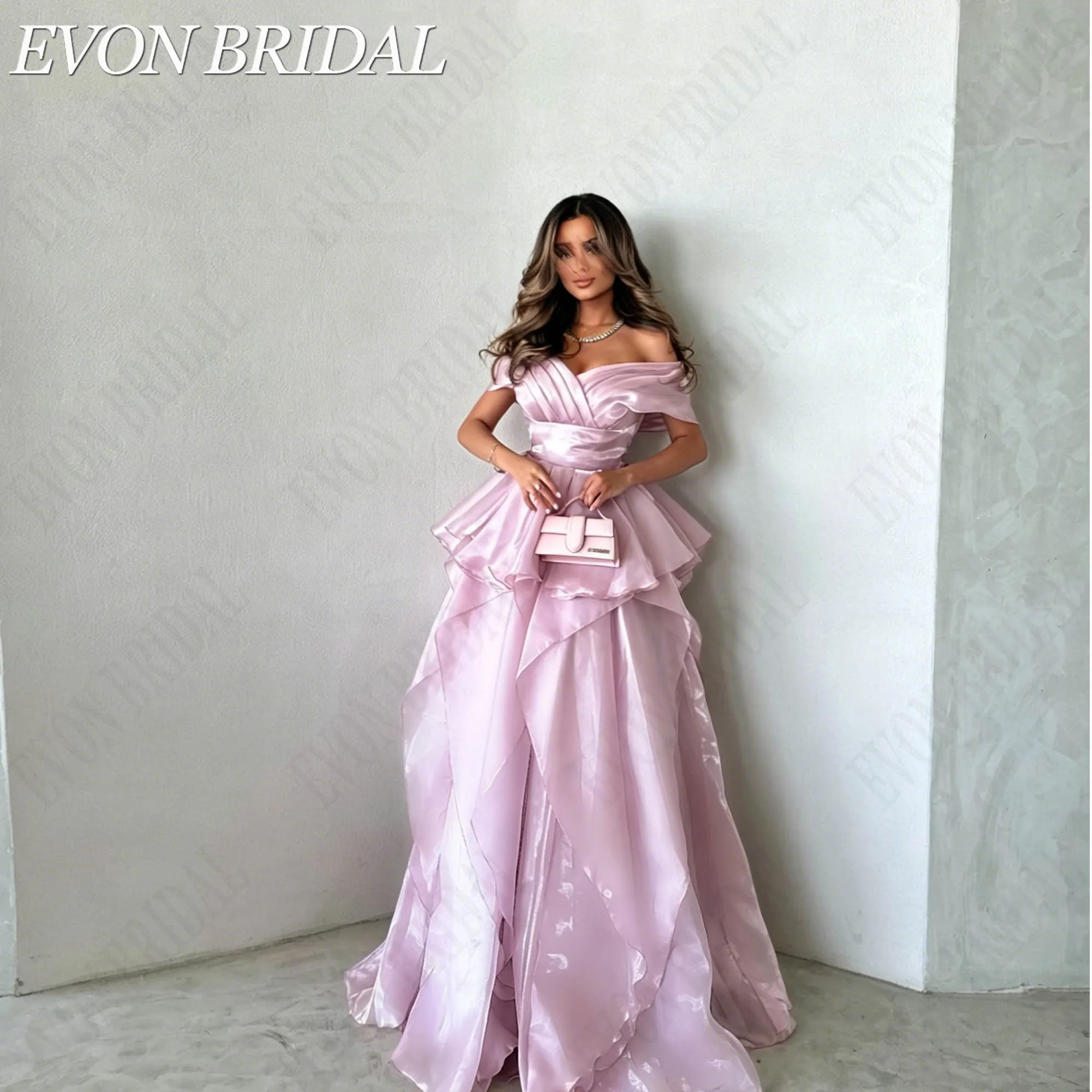 EVON BRIDAL A-Line Customized Prom Dress Off The Shoulder Lace Up Back Elegant Party Gowns Floor-Length Organza платье вечернее