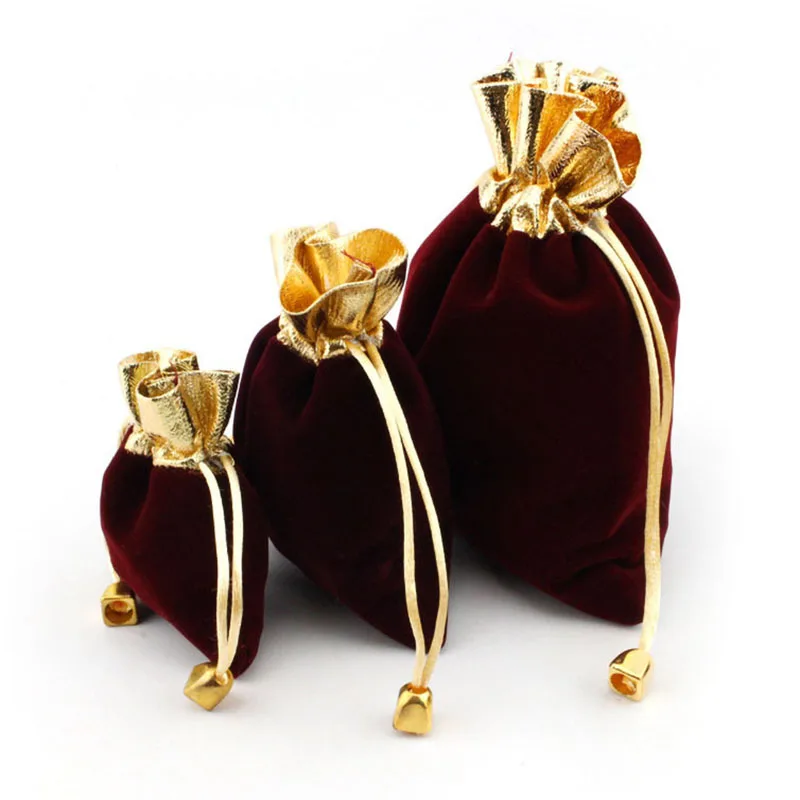 50Pcs/lot Velvet Bag Flannel Jewelry Sachet Gold Plated Packaging Bag Drawstring Drawstring Gift Bag 3 Specifications