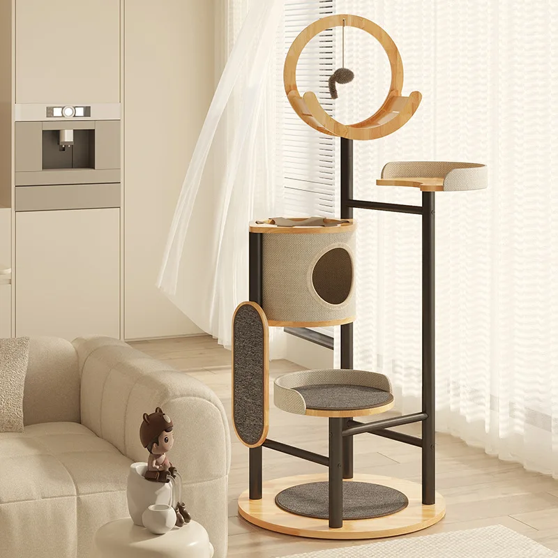 

Cat Crawler Solid Wood Wrought Iron Rubber Wood Toys Nest Grinding Claw Blanket Multi-cat Use