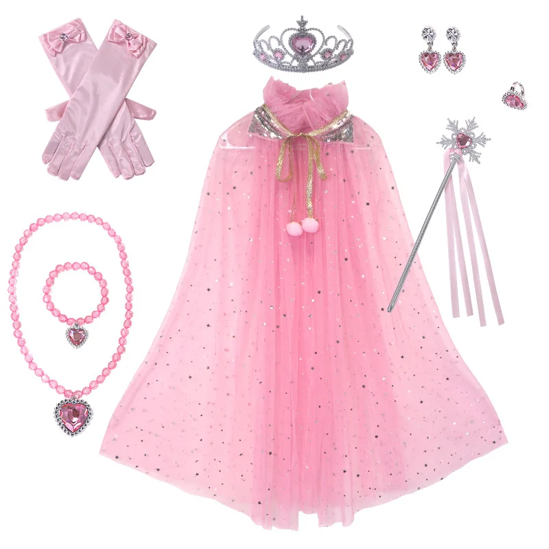 Ice Princess Cosplay Christmas Cloak with Magic Stick Crown Necklace earing Halloween Girl