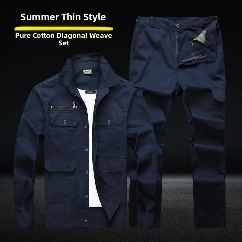 

Мужской летний рабочий костюм из чистого хлопка, тонкий, дышащий, с защитой от перегрева, для сварщиков, прочный, для защиты труда, фабричный.