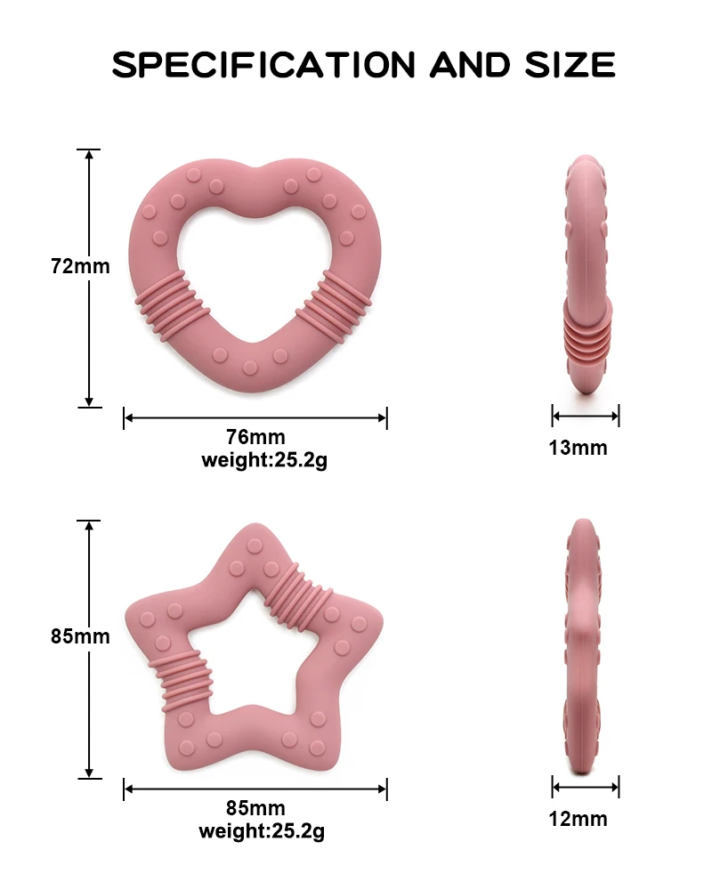 Neuer Stern-Silikon-Beißring Lebensmittelecht Herzförmiges Baby-Beißspielzeug – Detail 11