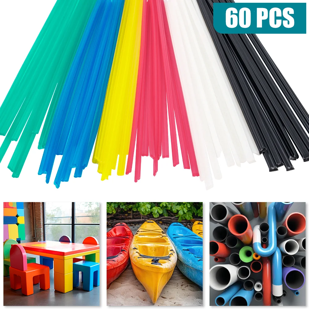 60PCS Plastic Welding Rods Colorful PP Welding Sticks DIY 20cm 5x2mm for Plastic Welder Guns Car Bumper Repair Welding Supplies