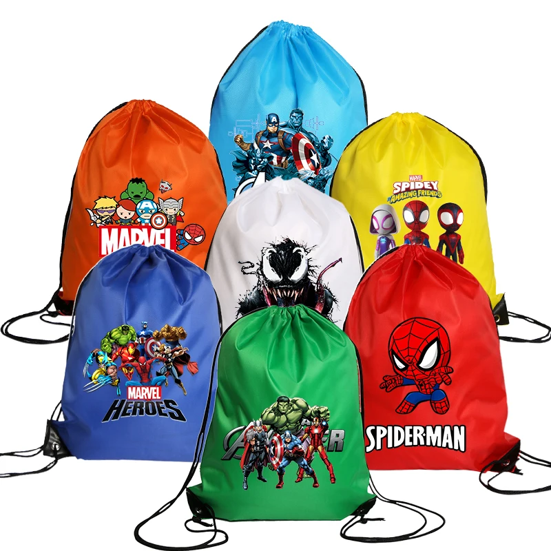 Карманный комплект Marvels Avengers Kawaii, сумка на шнурке в стиле аниме, молодежный модный спортивный рюкзак большой емкости, милые подарочные пакеты с героями мультфильмов