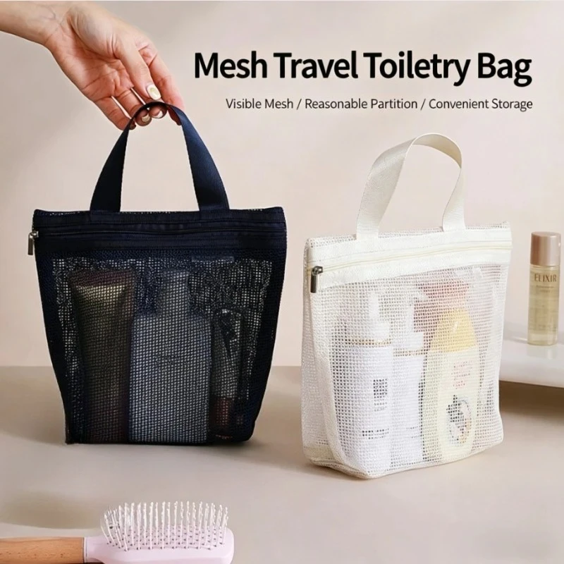 Mesh Makeup Toiletry Storage Bags Handbags Portable Travel Washing Body Shower Tools Organizer Hanging Organizer Pouch