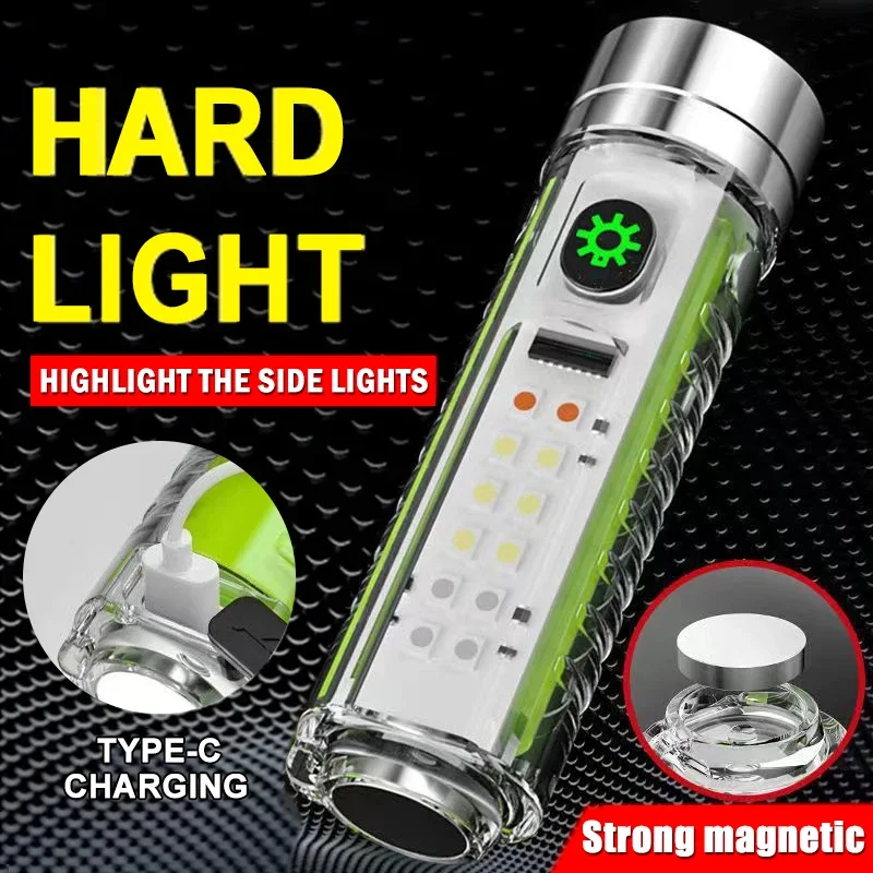 USB C Rechargeable LED Flashlight LED MINI Keychain Light with Tail Magnet Uv Light Multifunction Portable Torch Camping Lights