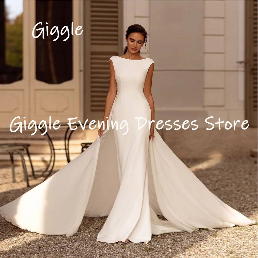 

Giggle Elegant Satin Scoop Neckline Mermaid Wedding Dress for Women 2023 Sweep Train Backless vestidos de novia