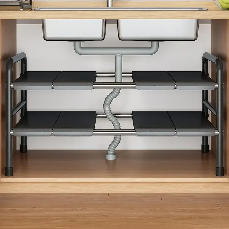 

Cabinet 2 Shelves Storage Expandable Organiser Bathroom Dishes Tier Holder Under Shelf Sink Kitchen Rack