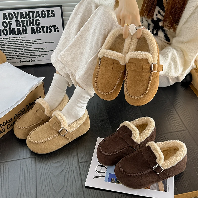 الشتاء المرأة الدافئة والأكثر مبيعا لينة فو الفراء بطانة الجلد المدبوغ منزل دافئ داخلي في الهواء الطلق المتسكعون السيدات العمل حذاء مسطح