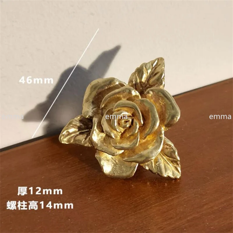 Solid Brass Furniture Handle Door Knobs Rose Flower Single Hole Handles for Cabinet Kitchen Cupboard Drawer Pulls