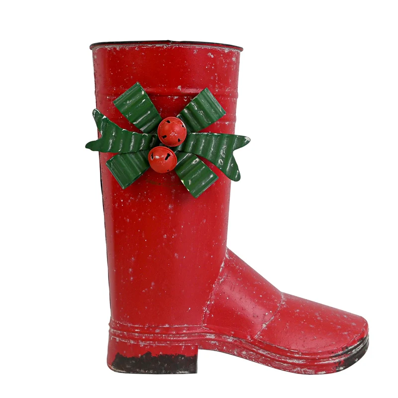 Outdoors Planters Flower Pots  Handmade Red Christmas Boots Metal Planters 2023 New Year Gift Party Decoration