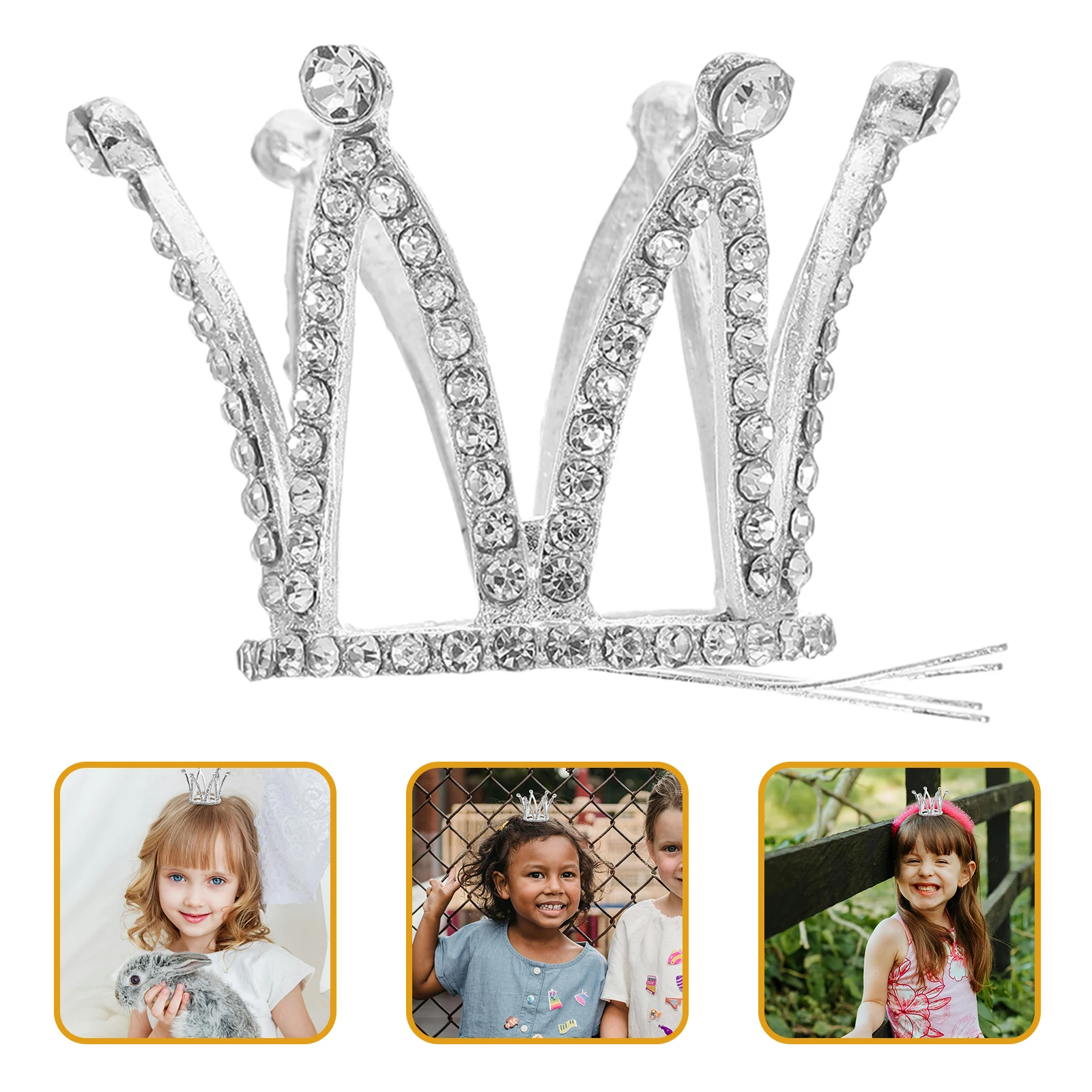 

Cute Silver Alloy Rhinestone Crown Comb Hair Clip For Girls Wedding Flower Girl Party Decor 5.0X4X4Cm Baby Accessory