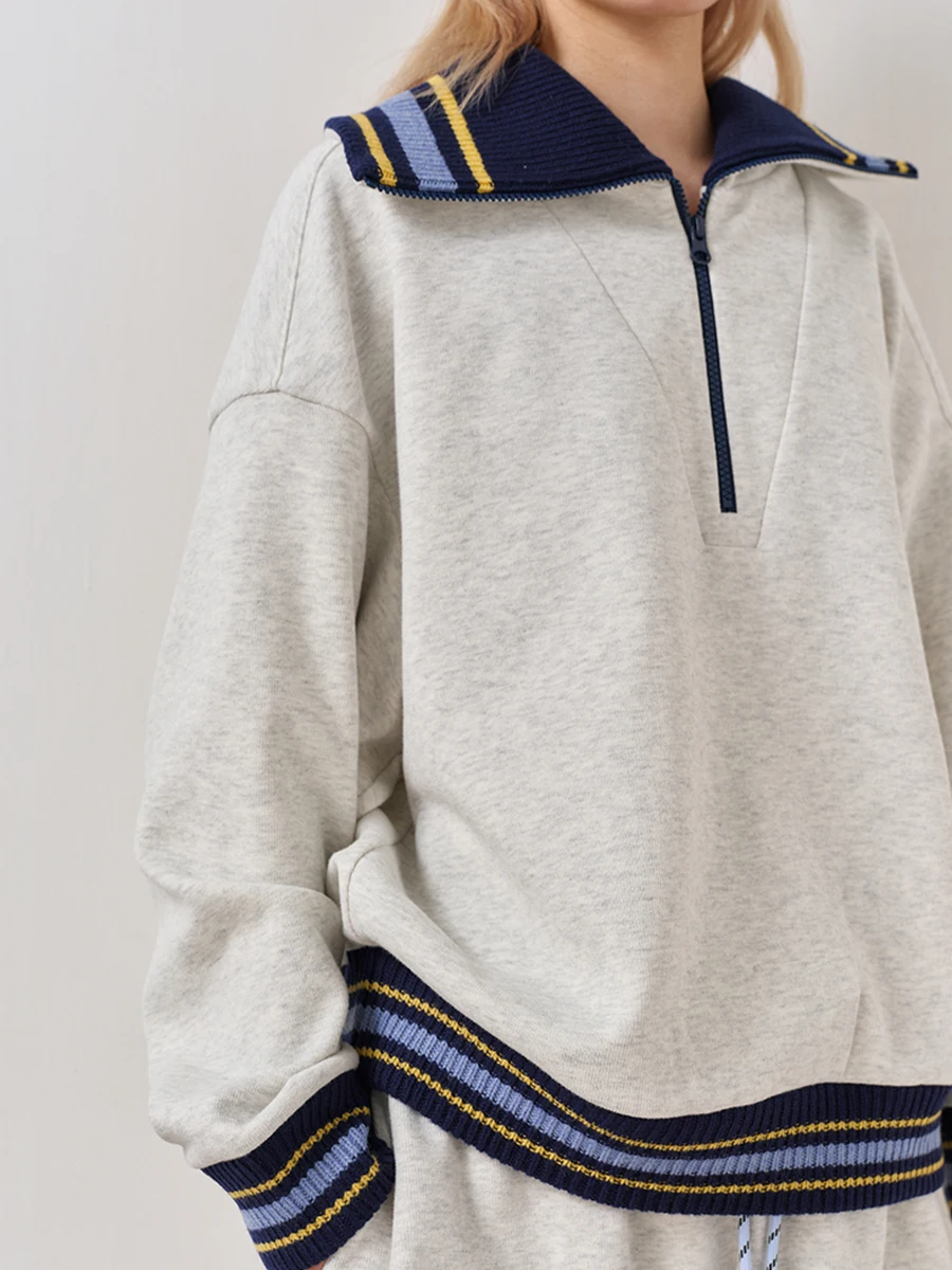 

Retro Color Blo Knitted Hoodie Ultra Good Fit Straight Leg Pants Workwear Comfortable Cotton Polyester Blend