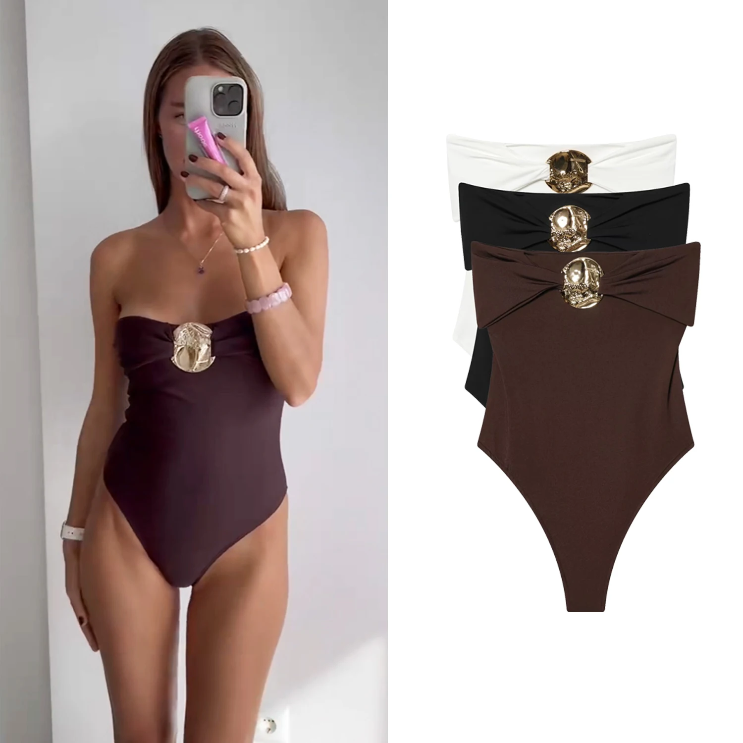 Body Sexy sin Mangas con Hombros Descubiertos para Mujer, Body Ajustado Elegante para el Verano 2026, Body sin Espalda para Mujer, Traje de Baño Elegante para la Playa