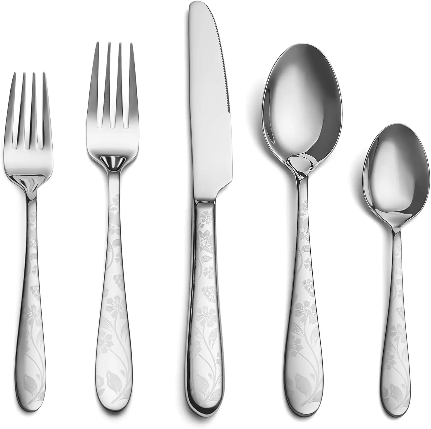 

40-Piece Stainless Steel Silverware Set for 8, Mirror Polished with Pattern Handle, Includes Spoons Forks Knives