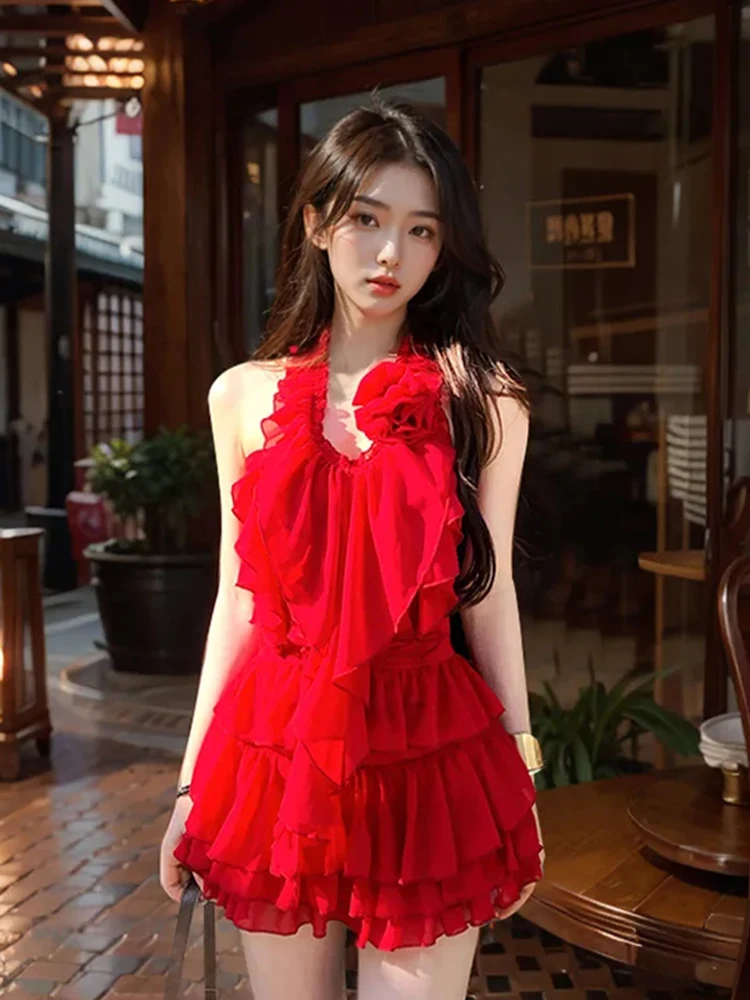 

Pure Desire Sexy Girl Slimming Set Red Summer 2026 New Style Women's Fashion High Waist Short Skirt Top And Bottoms Two-Piece...