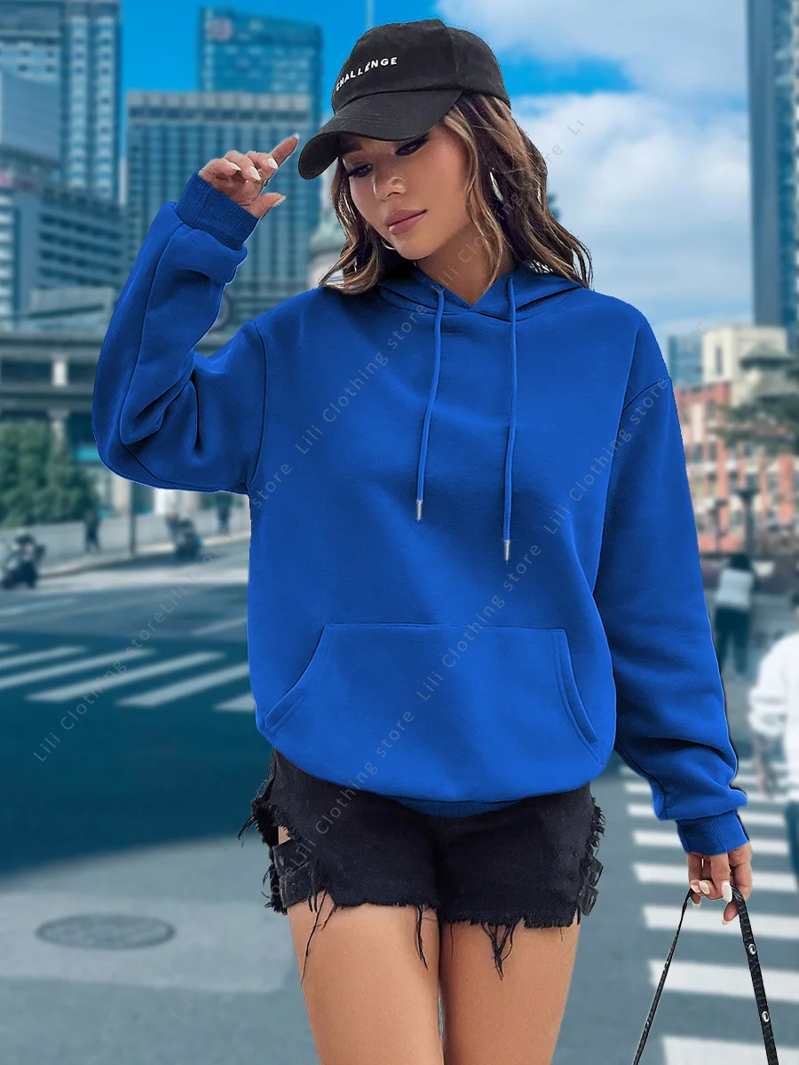 Frauen Hoodies Grundlegende Ätherische Blank Einfarbig Pullover Weibliche Tops Hochwertige All-Match-Straßenkleidung Damen Sweatshirts