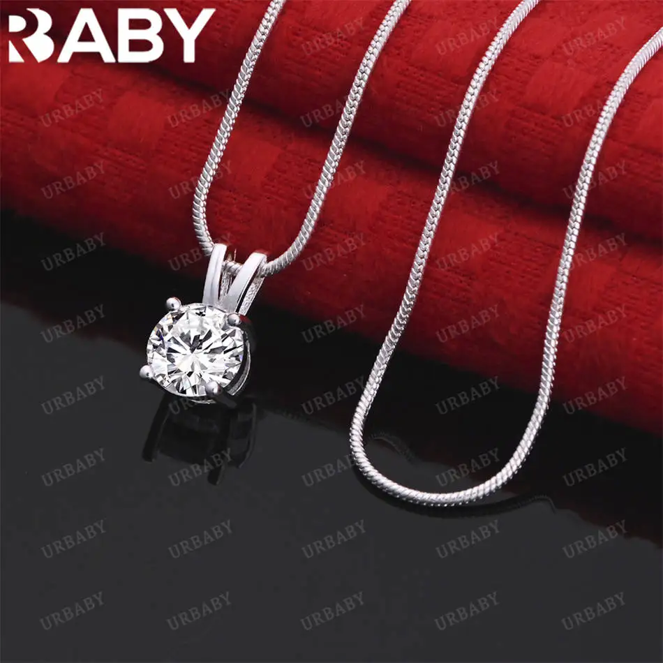

URBABY 40-75CM 925 Sterling Silver Zircon Pendant Necklace For Women Chain fashion Jewelry luxury wedding noble Accessories