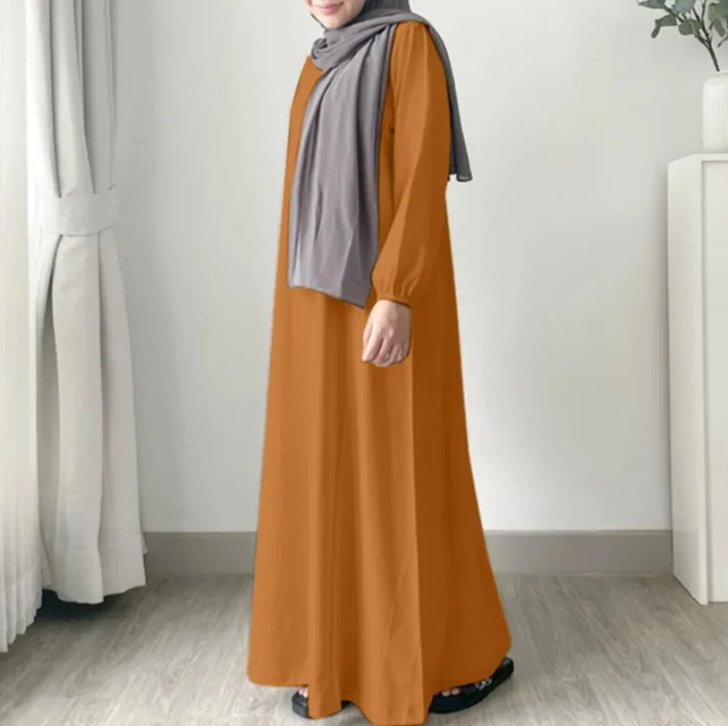 2024 abayas para mulheres oriente médio muçulmano sudeste asiático cor sólida algodão e linho solto temperamento commuter vestido longo