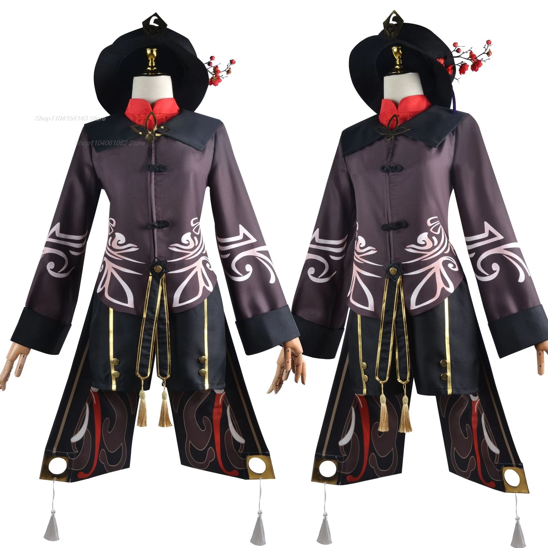 Genshin Impact Hu Tao Cosplay Costume Wig Ring Hat Chinese Style Dress for Halloween Comic Con Women Kids Full Set New Arrival