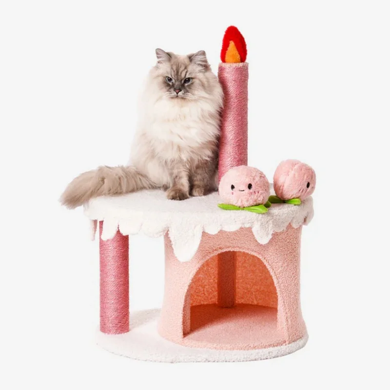 

Mewoofun Strawberry Birthday Cake Cat Tree Condo House with Squeak Toy