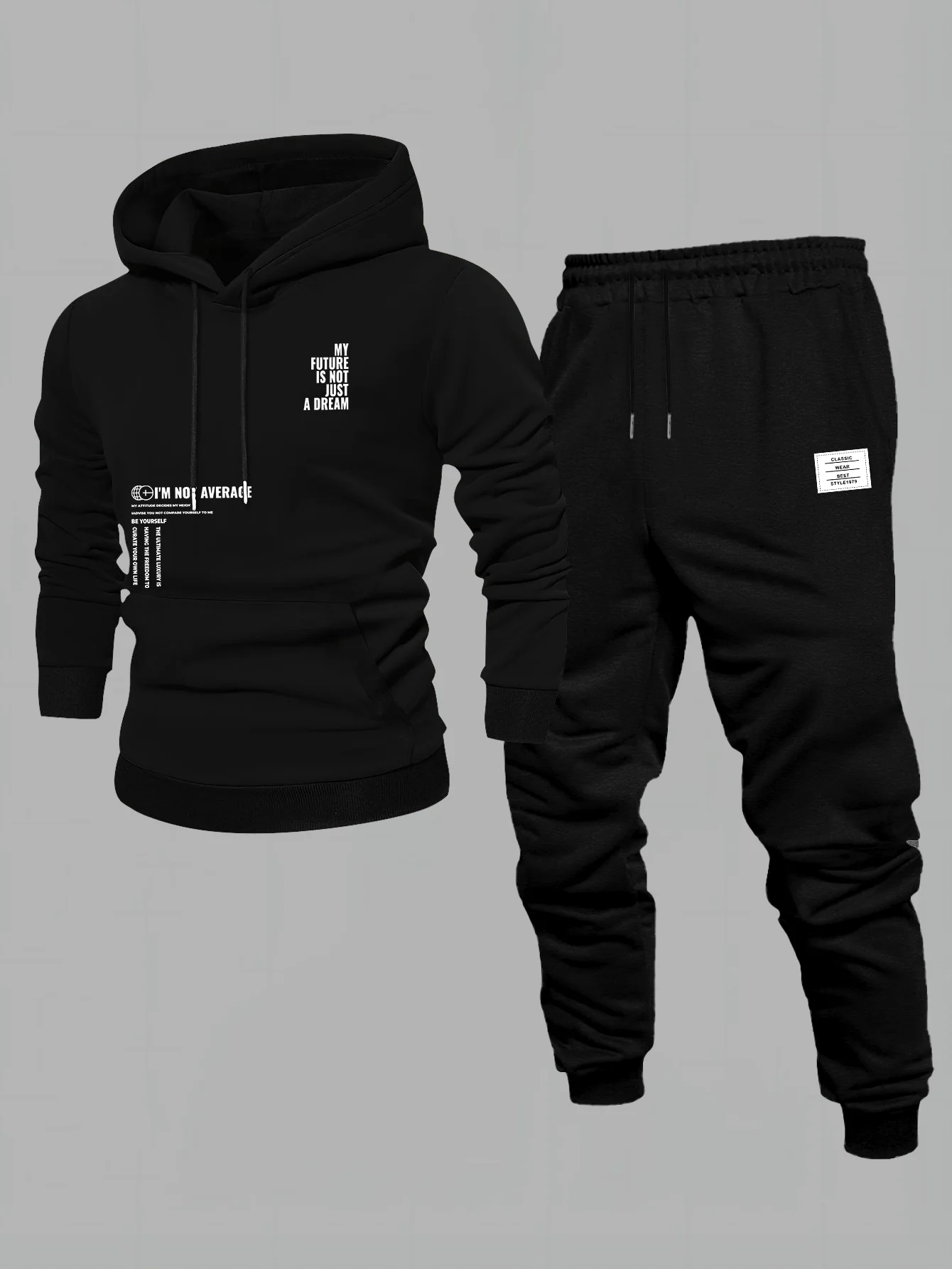 Conjunto de Sudadera con Capucha y Pantalones Deportivos para Hombre, Estilo Minimalista con Parches, Ropa Deportiva Urbana, Hip Hop, Casual, 2 Piezas