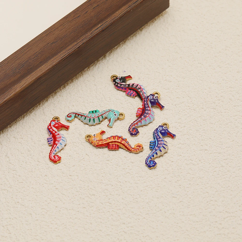 4 Stück Edelstahl-Emaille-Seepferdchen-Anhänger für DIY-Kinder-Schmuck, Armbandherstellung, Kinder-Ohrringe, Charms, Halsketten, Accessoires – Detail 5