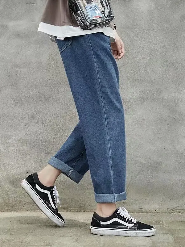 

Trendy Men's Loose Straight Leg Jeans Thin Summer Casual Long Pants mid Waist Zipper Fly Youth ular Sle Water Waed