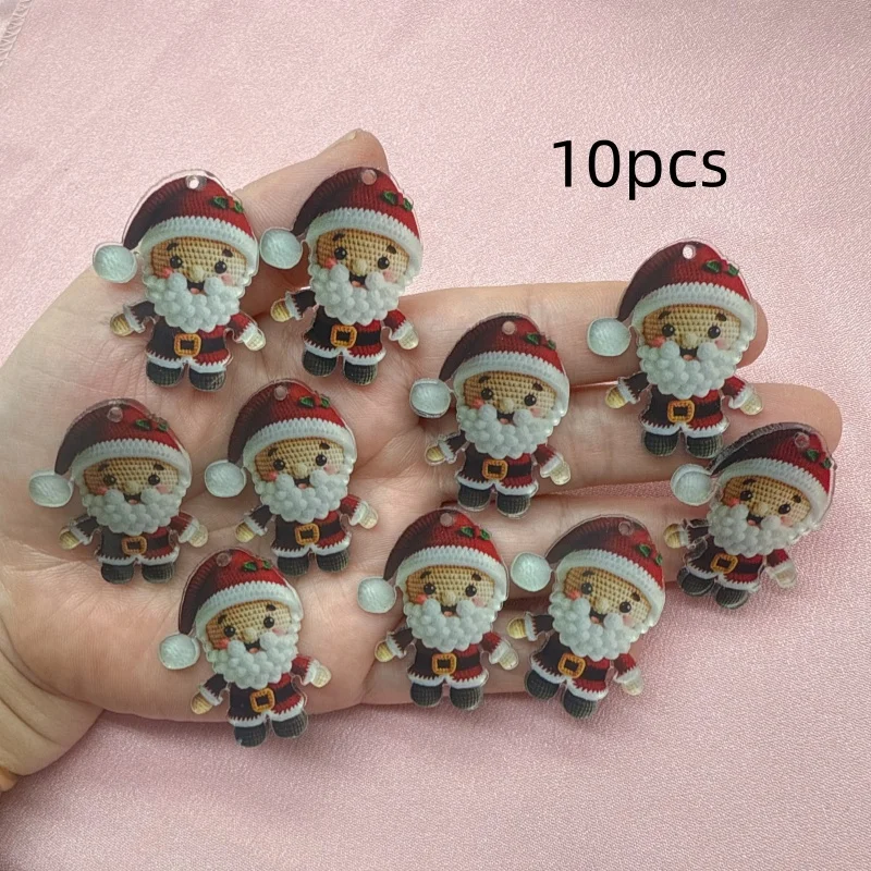 10 قطع من قلادة سانتا كلوز من الأكريليك لعيد الميلاد، إكسسوارات سلسلة مفاتيح على شكل قلادة وأقراط يمكنك صنعها بنفسك