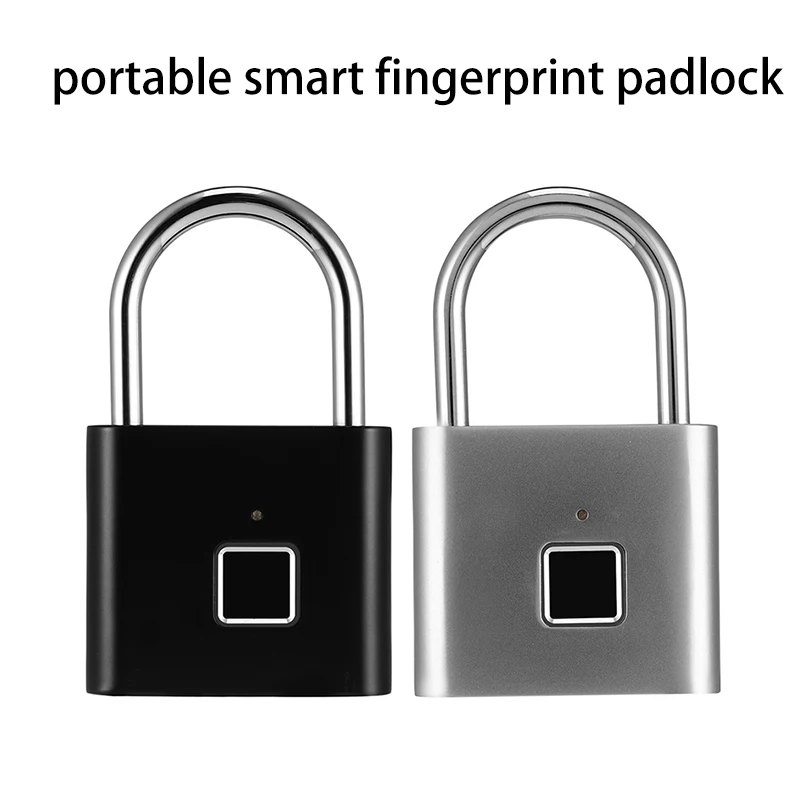 

Black Silver Keyless USB Rechargeable Door Lock Fingerprint Smart Padlock Quick Unlock Zinc Alloy Metal Self Developing Chip