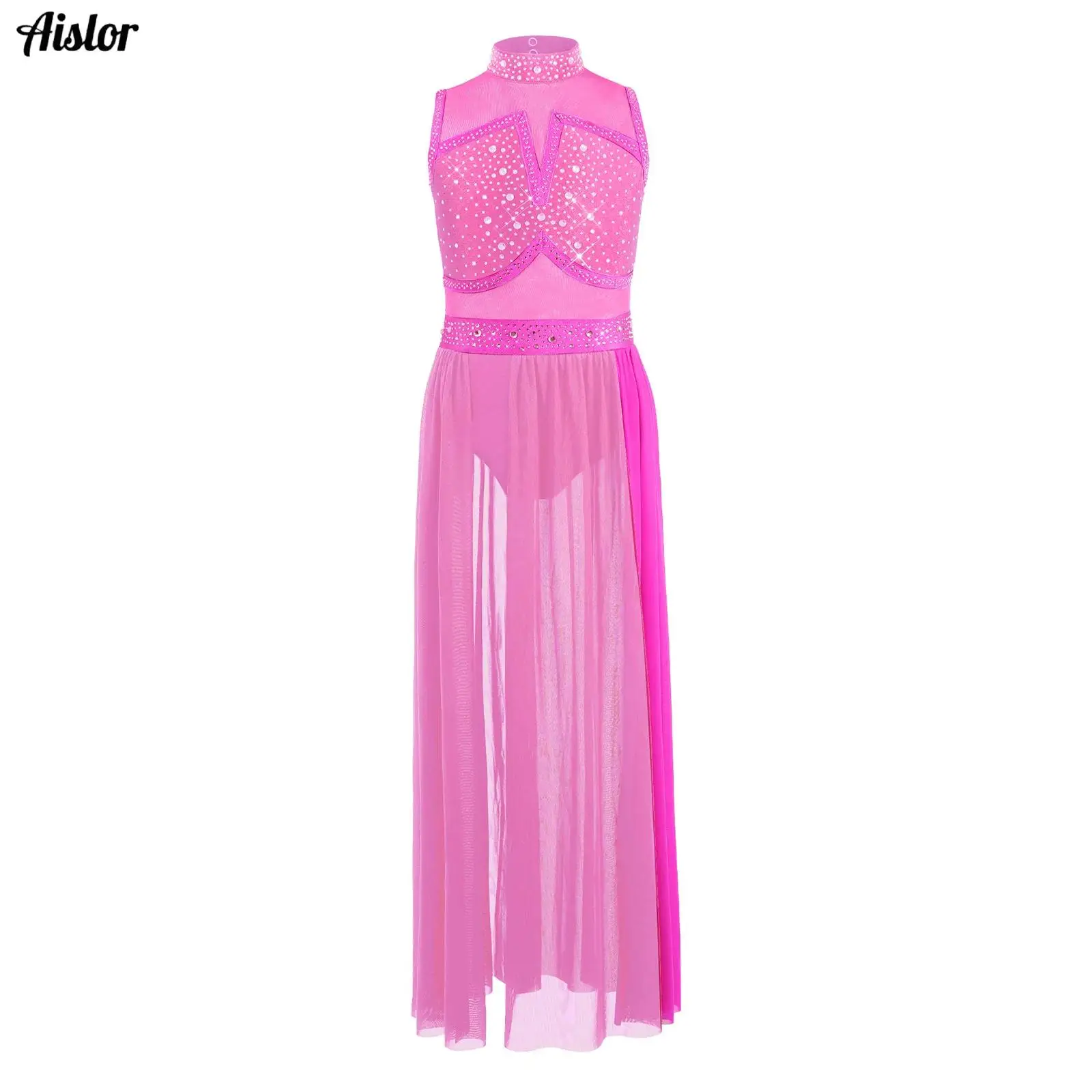 

Kids Girls Lyrical Modern Contemporary Dancewear Tulle Dance Dress Acrobatics Gymnastics Training Leotard Competition Costume