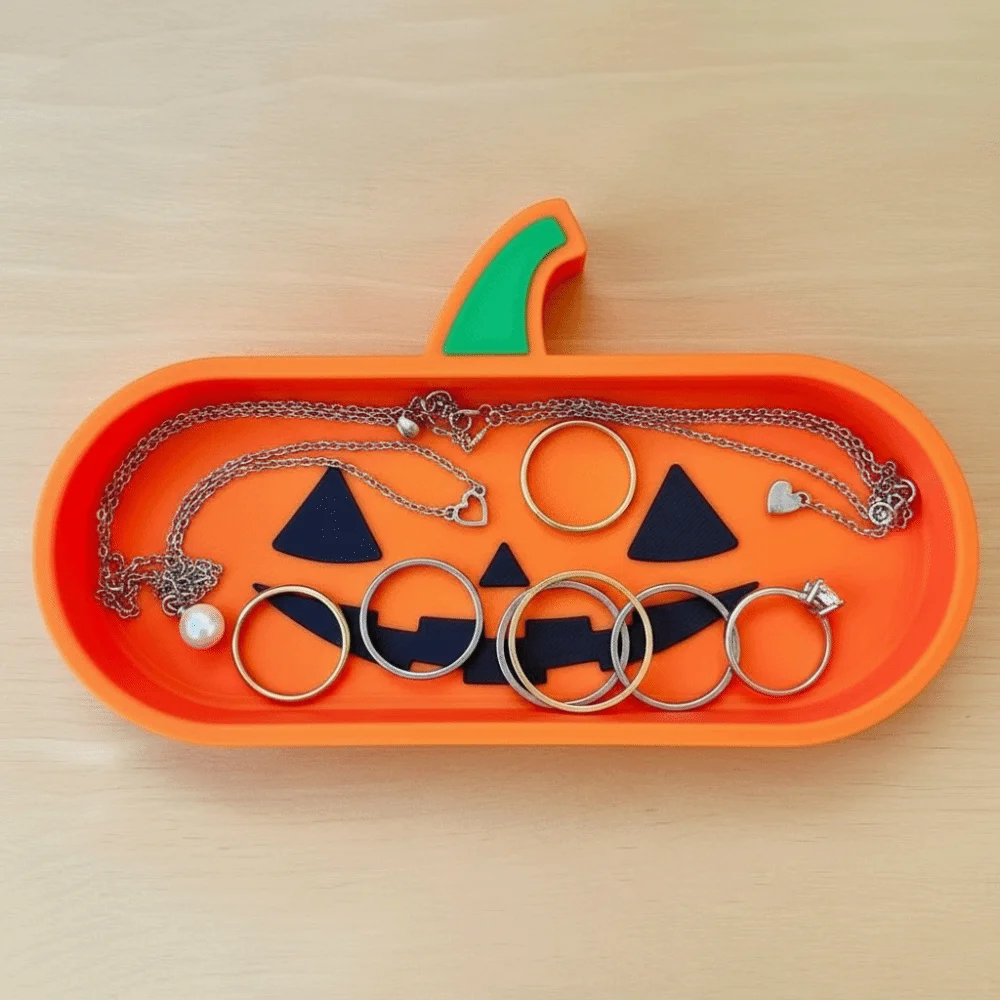 Pumpkin Shaped Pumpkin Organizer Tray Orange Smooth Finish Glasses Storage Case Modern Style Raised Rim Desk Trinket Holder