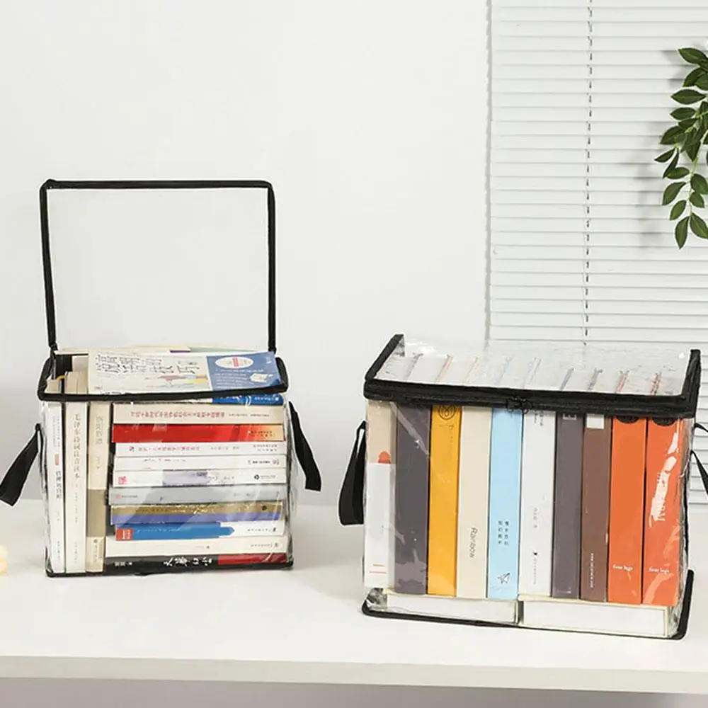 

2Ps Transparent Waterproof Book Storage Bag Foldable Book Box Student Book Organizer Household Clothes Toys Storage Case
