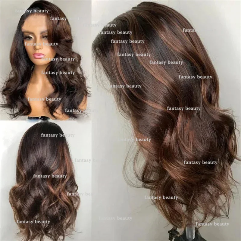 Highlights Brown Hair Women's Hair wig Body Wave HD Transparent Lace Premium Full Lace Wig Remi Wavy13×6 HD Breathable Lace wig