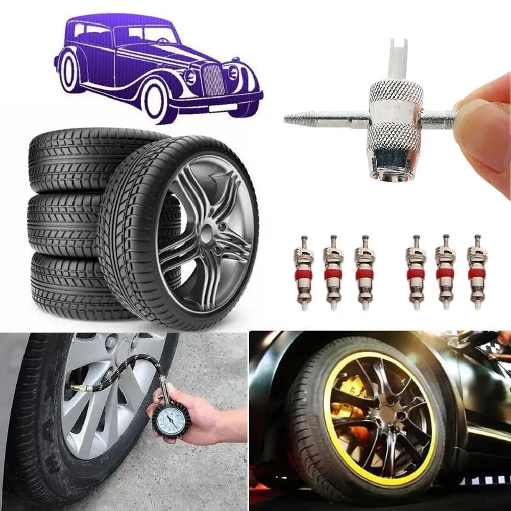 

7Pcs 4-in-1 Tire Valve Stem Removal Tool Valve Stem Puller Tire Repair Tool Valve Core Removal Tool Tire Cleaning Tool