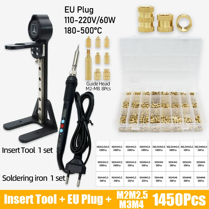 Heat Set Einsatz Presswerkzeug Elektrische Lötkolbenspitze M2 M3 M4 M5 M6 M8 Gewinde Messing Einsätze Mutter eingebettetes Kit für 3D-Druck