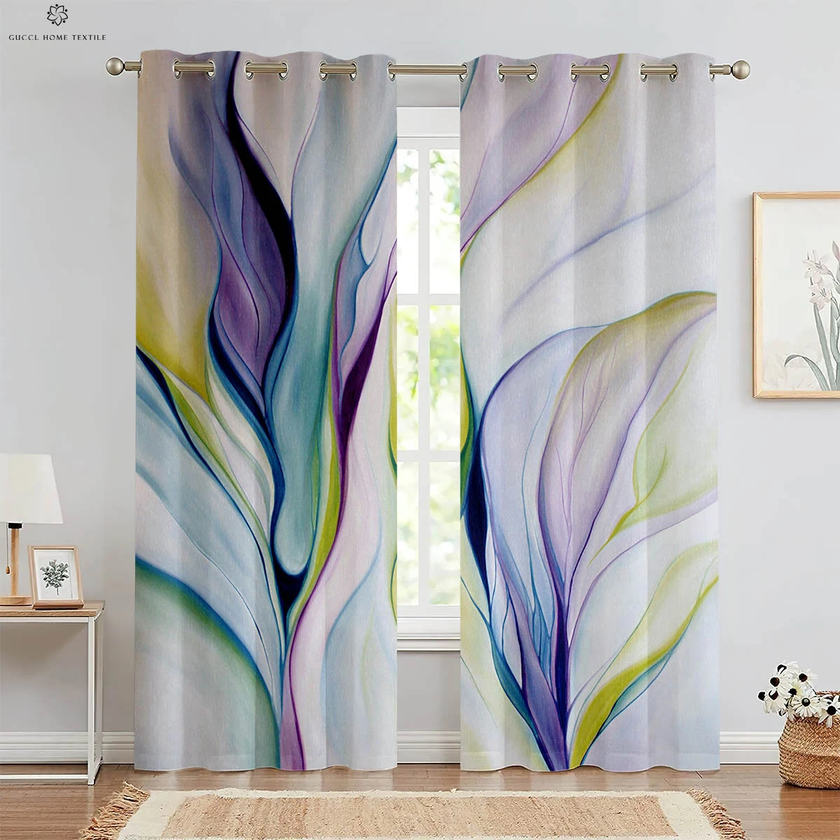 2pcs Vintage Flower 3D Printed Curtains Suitable for Bedroom Living Room Kitchen Decorative Curtains Machine Washable