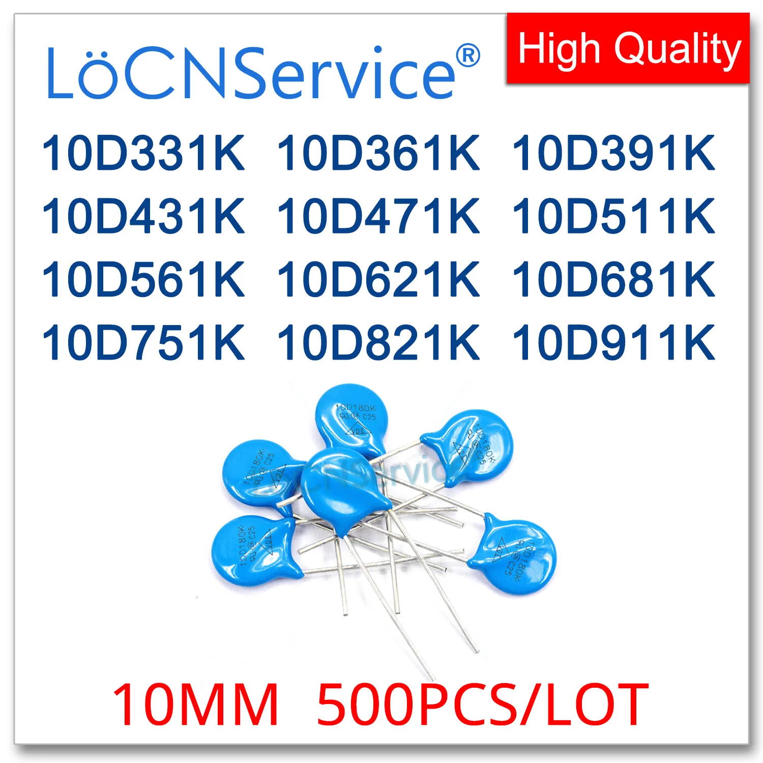 Locnservice 10mm 500 pces 10% 10d391k 390v 10d431k 430v óxido de metal varistor resistor piezoresistor alta qualidade