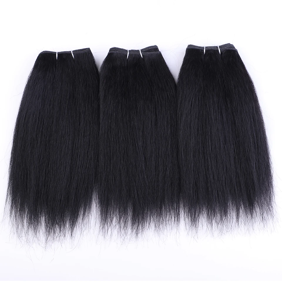 Debut Peruvian 3Pcs Kinky Straight Weaving Bundles Nature Black And Brown 4# Short Yaki Straight Bundles Full End Remy Hair