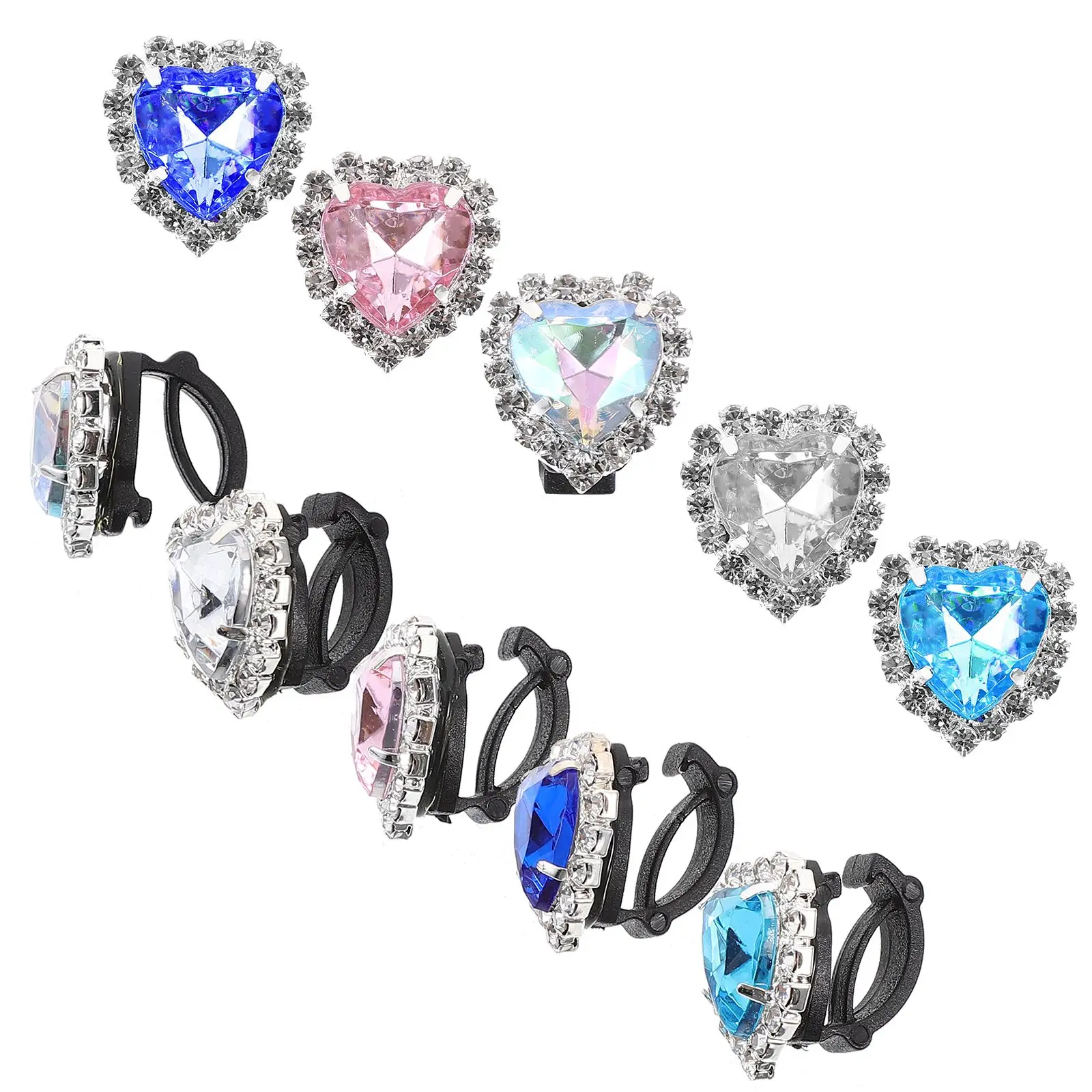 

12 Pcs Shoe Gems Buckles Decorations Shoelaces Clips Accessories Heart Shaped Rhinestone DIY Charm Blue Purple