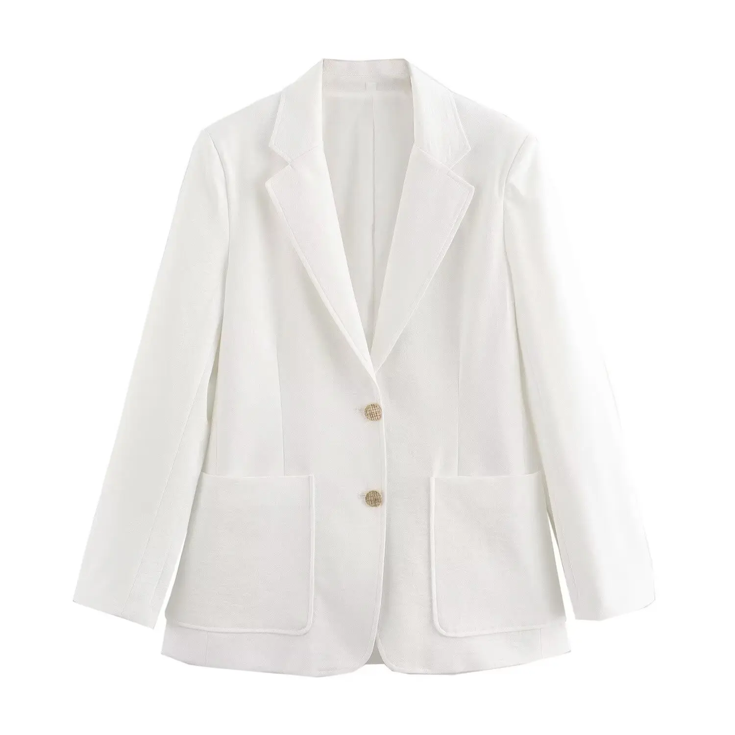 TRAFZA Female Loose Coats Office Lady White Turn-Down Collar Long Sleeves Single Breasted Summer Blazers Woman Trendy TRAF