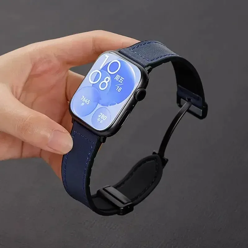 หนัง + สายซิลิโคนสําหรับ Huawei Watch Fit 4 Pro 3 หัวเข็มขัดแม่เหล็กสร้อยข้อมือสําหรับ Huawei Watch Fit 4 อุปกรณ์เสริม Correa