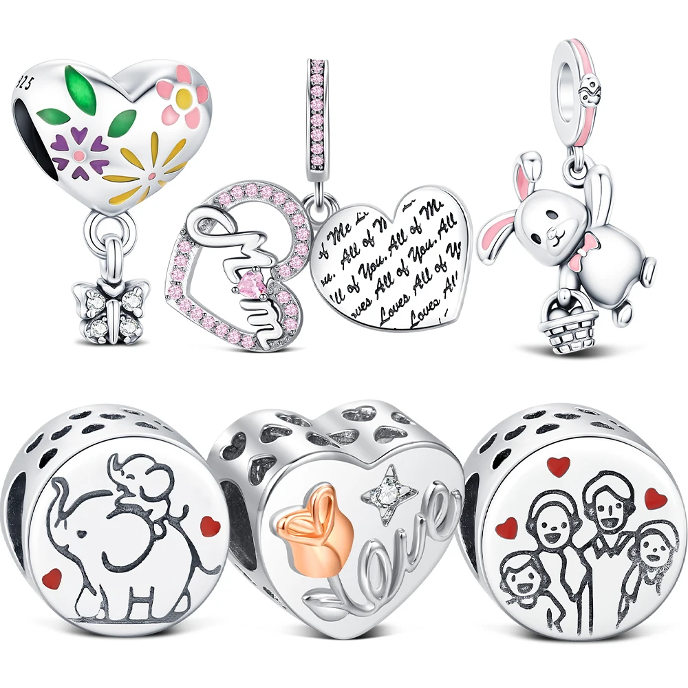 

925 Sterling Silver Mother & Baby Elephant Charm Rabbit Easter Bead Jewelry Making For Bracelet Women Fashion Jewelry DIY Gift