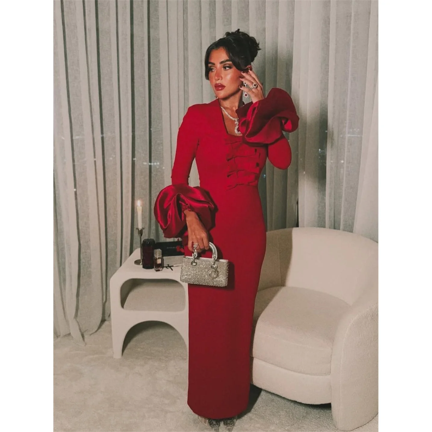 

EDECPBM Satin Square Collar Red A-Line Evening Dress 2026 Prom Dress Formal Evening Wedding Party Customized Robes de Soirée