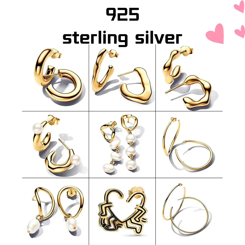 

New Gold 925 Silver Earring Organically Shaped Open Hoop Earring V-shaped Open Hoop Earrings For Women Gift Fine Jewelry