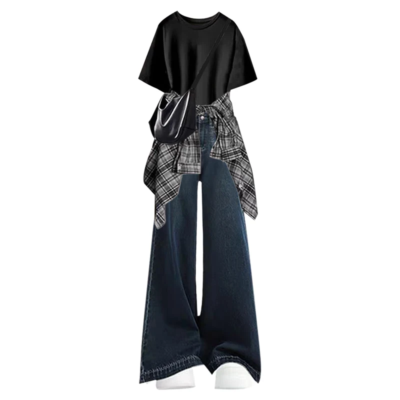 春ファッション レディース チェック柄 イルト Tシャツ ワークウェア パンツ ティーピースセット プラスサイズ スリーピースセット カジュアル オフィスウェア