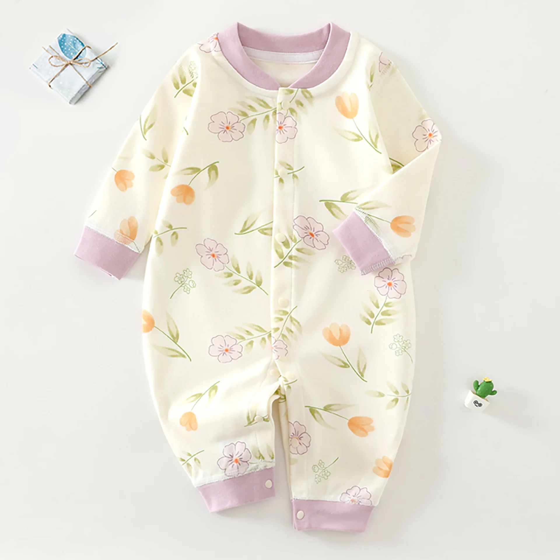 ملابس أطفال للربيع والخريف من القطن الخالص على شكل حرف A بذلة ناعمة لحديثي الولادة بيجامة قطنية للأطفال