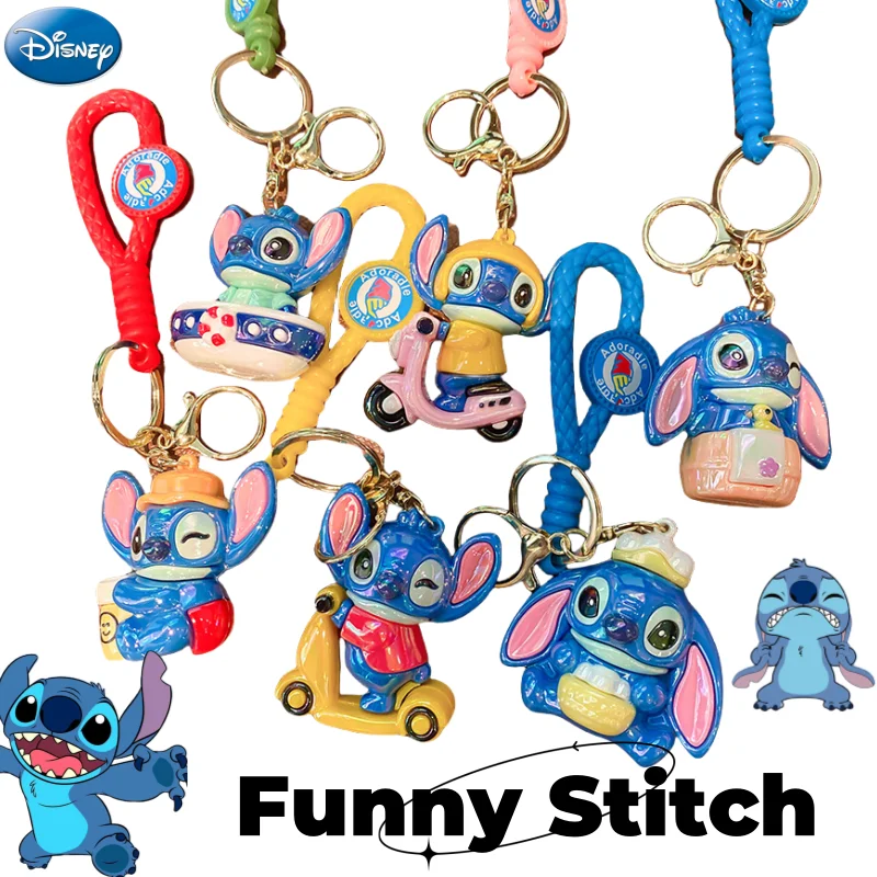 

New Disney Stitch anime peripheral kawaii cute keychain charm accessories students schoolbag decoration pendant girlfriend gift