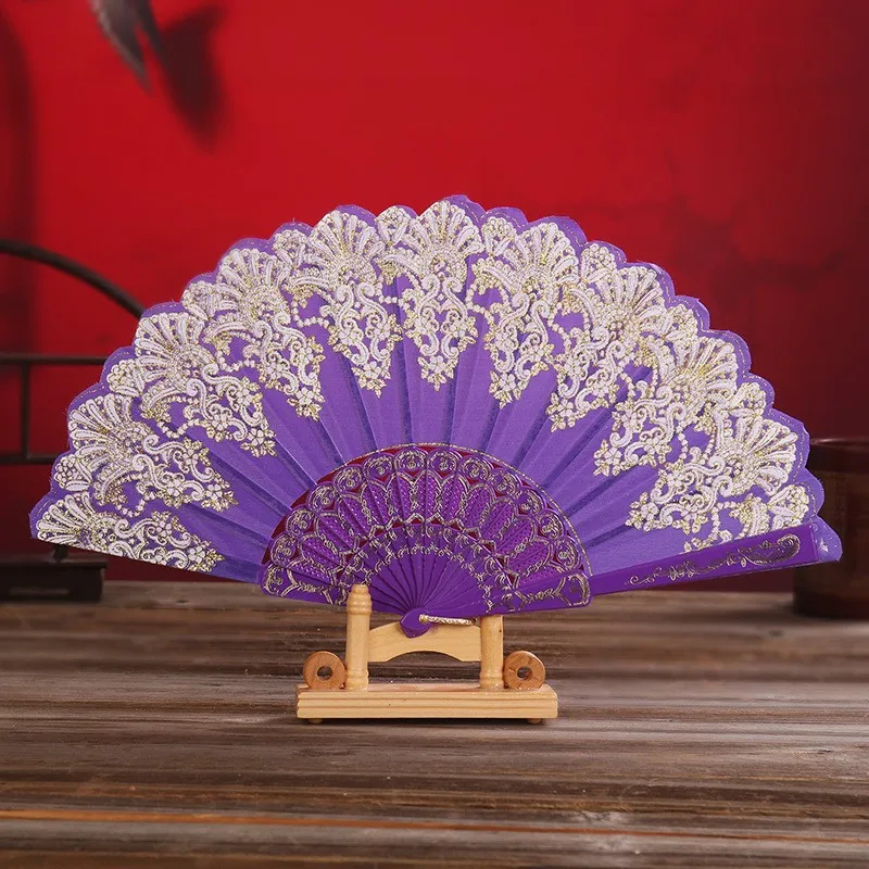 Ventilador de adereço hanfu chinês, ventilador dobrável em pó dourado, polvilhado com ouro, estilo chinês, adereço de dança, presente de performance de estudante, dramatização c