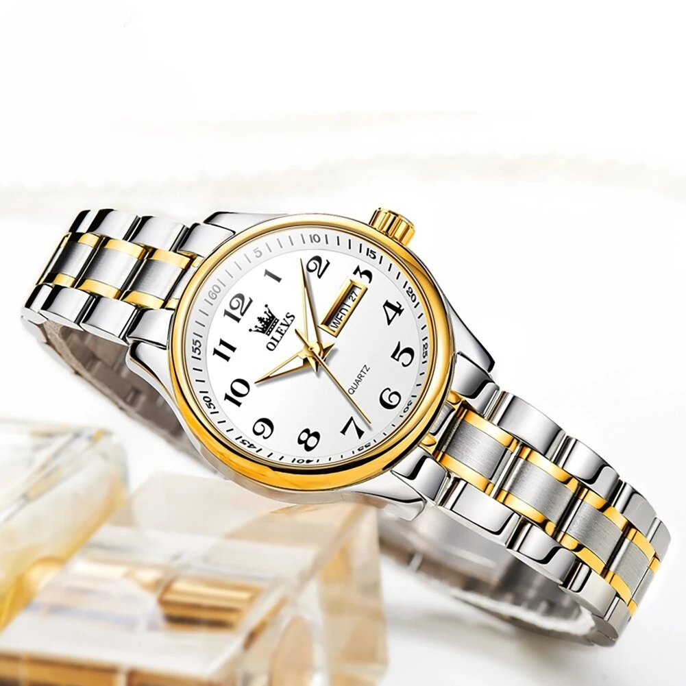 Reloj de cuarzo de lujo para mujer, elegante reloj de acero inoxidable, luminoso, resistente al agua, con fecha semanal, reloj de pulsera para mujer